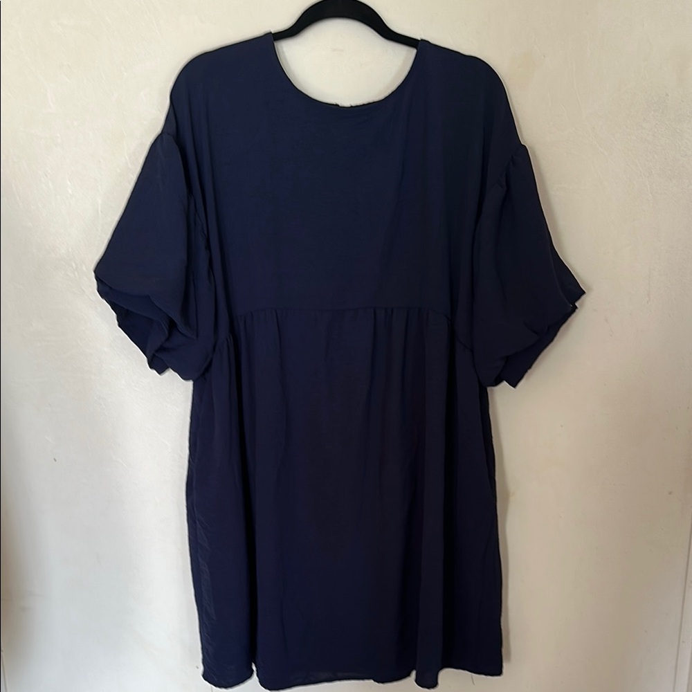 ARULA Navy Blue Puff Sleve Dress